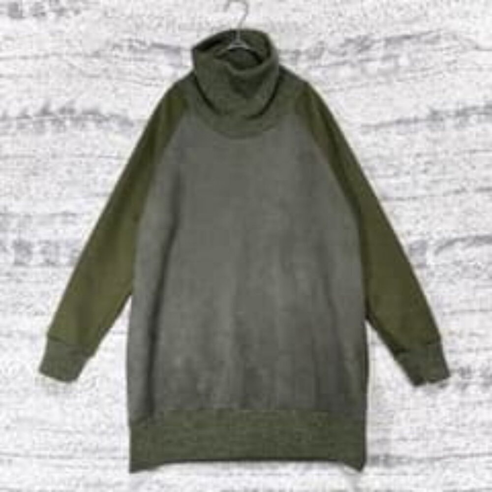 Voielactee Turtleneck Fleece-Lined Suede-Touch Color Block Sweatshirt Tunic